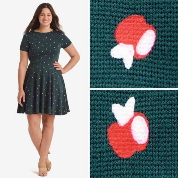 Unique Vintage X GB Green Apple Print Fit And Flare Dress, 0XL - Picture 1 of 16